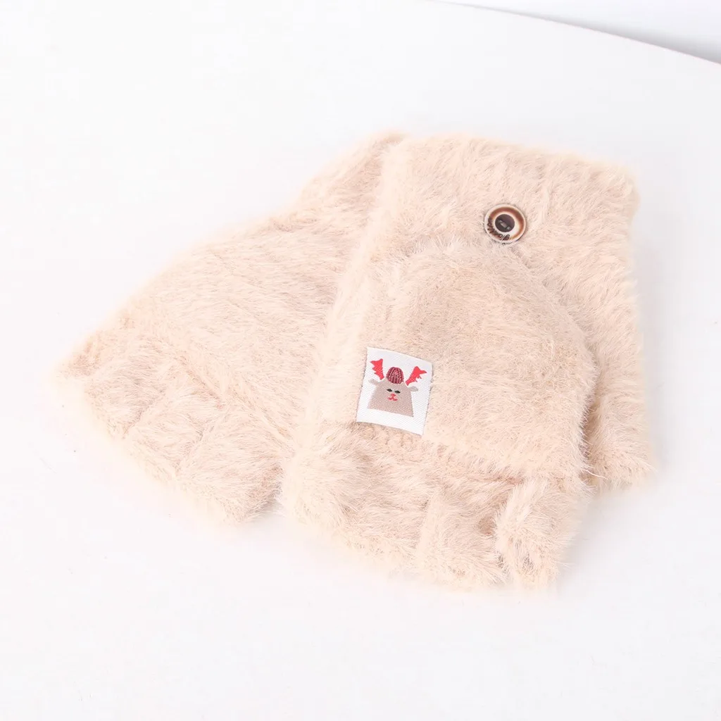 Winter Baby Gloves Knitying Plush Warm Gloves Convertible Flip Top Mittens Cartoon Fleece Gloves Outdoor Ski Gloves Girl Boy Py4