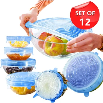 

12Pcs / 18Pcs Reusable Silicone Stretch Cover Food Fresh-Keep Sealing Cover Refrigerator Microwave Oven Sealing Silicone Lids