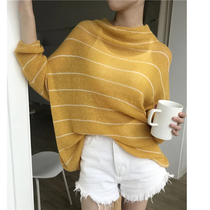 yellow WLD2972 XITAO тонкий вязаный свитер женский модный осенний элегантный пуловер в полоску повседневный в этническом стиле свободный свитер WLD2972 - Цвет: yellow WLD2972
