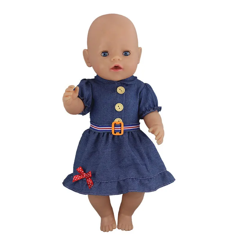 

2020 New Hot Sale Baby New Born Fit 18 inch 43cm Clothes Accessories Button Denim Dress Gauze Dress For Baby Birthday Gift