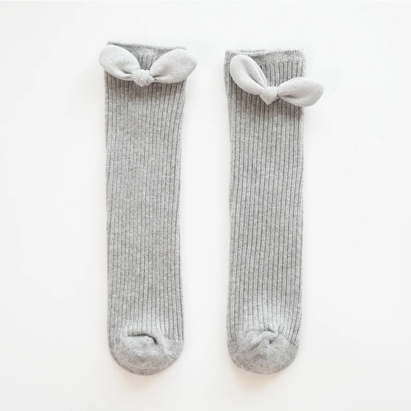 style 1 gray Детские гольфы зимние милые носки принцессы с длинным бантом для девочек Детский Малыш новорожденный младенец, теплый белый школьный носок - Цвет: style 1 gray