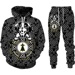 Pull à capuche imprimé avec nœud celtique en 3D pour homme, ensemble de vêtements de sport, survêtement à manches longues, collection automne et hiver 