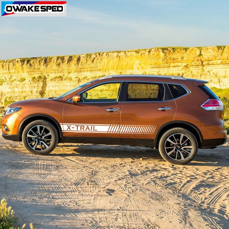 Обе стороны 4x4 спортивные полосы для Nissan X-Trail T31 T30 двери автомобиля юбка наклейки внедорожный Стиль Авто кузова Декор наклейки