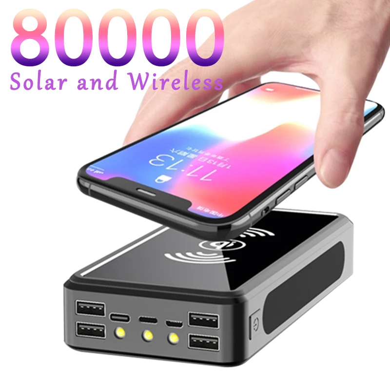 80000mAh внешний аккумулятор беспроводной Солнечный светодиодный свет повербанк