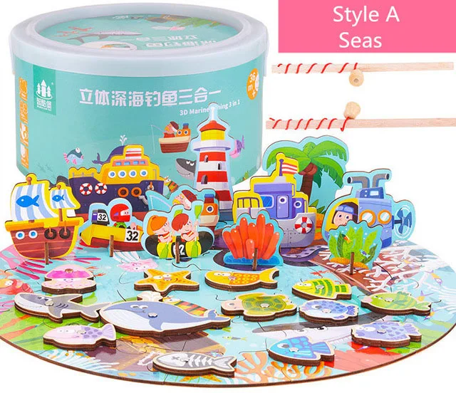 CZS0073-SEA Детские игрушки, 3D головоломка, рыболовные игрушки для детей, многофункциональные сцены с морями фермы, магнитные рыболовные игры, детские развивающие игрушки - Цвет: CZS0073-SEA