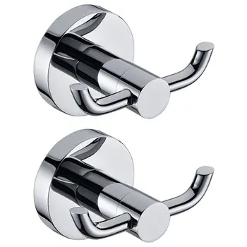 

2pcs Stainless Steel Towel Holder Hooks Brass Chrome Door Bathroom Robe 2 Hook Hat Clothes Wall Door Hanger Chrome