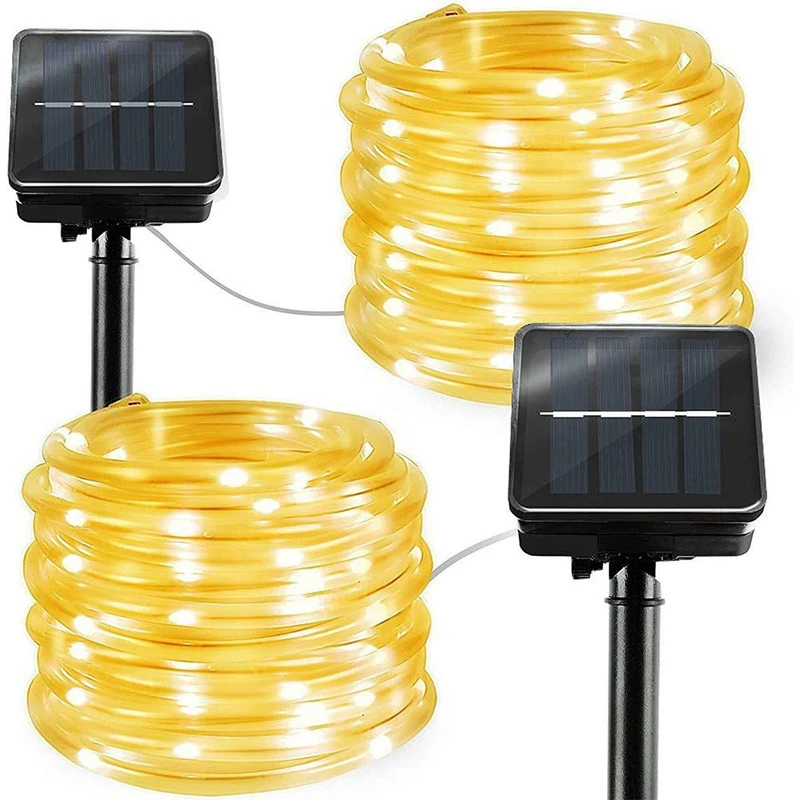 8Modes Solar String Light 50D 100D 200D 300D Waterproof PVC Rope Pipe Christmas Party Holiday Garden Patio Fairy Lamp