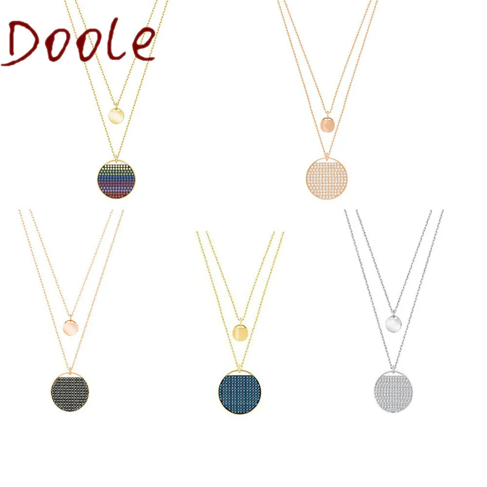 

High Quality New Fashion Charm Multi-level Gradient Crystal Multi-color Racket Round Necklace Women Jewelry