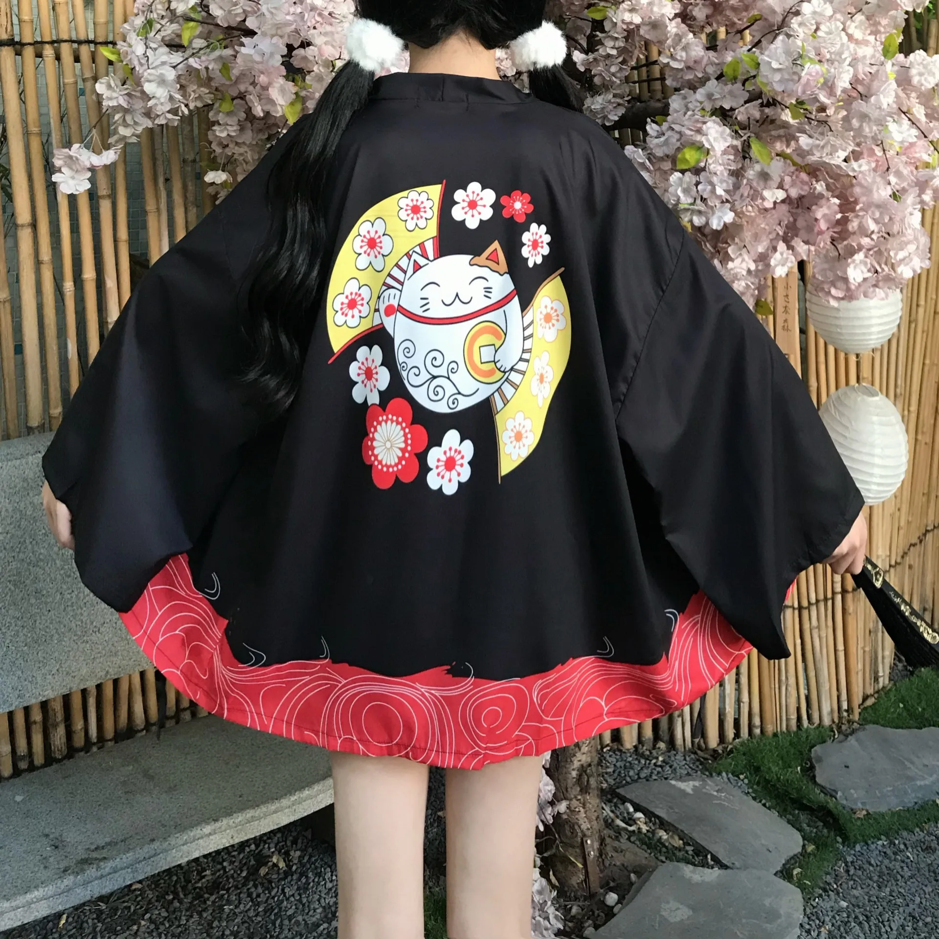 Кимоно с рисунком Lucky Cat женское японское кимоно кардиган рубашка блузка для