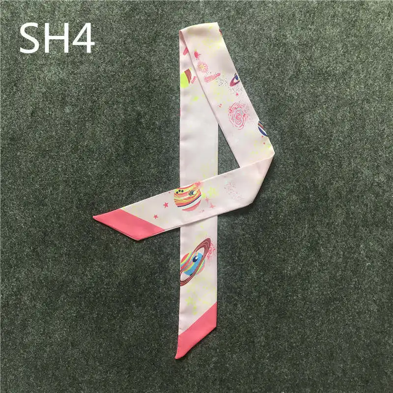 Blue Classic 3D Print Planet Silk Scarf Women Luxury Brand Scarf Bag Ribbons Fashion Head Scarf Small Long Skinny Scarves B035 - Цвет: Blue