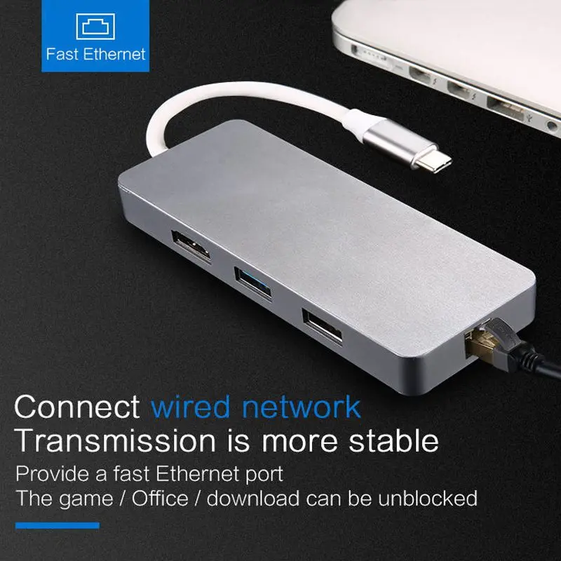 7 в 1 многопортовый Тип C USB 3,0 концентратор к HDMI 3,5 мм аудио для MacBook ноутбук ПК USB C адаптер концентратор HDMI Прямая