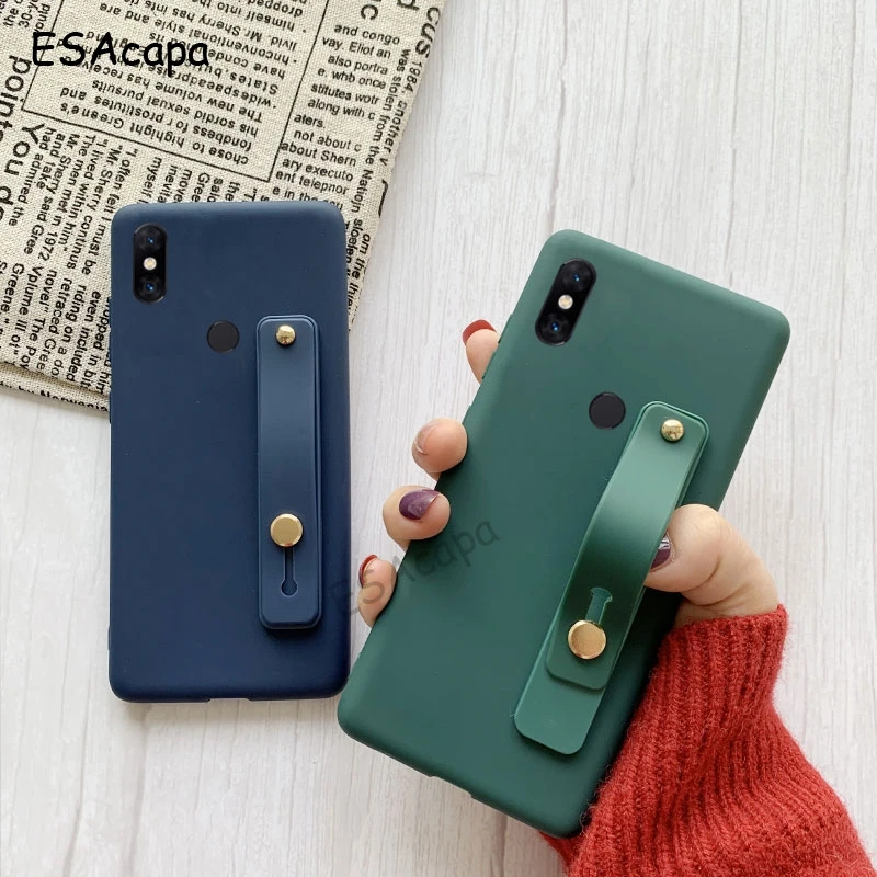 Silicone Matte Wristband Phone Case with Finger Grip - Solid Color Cover