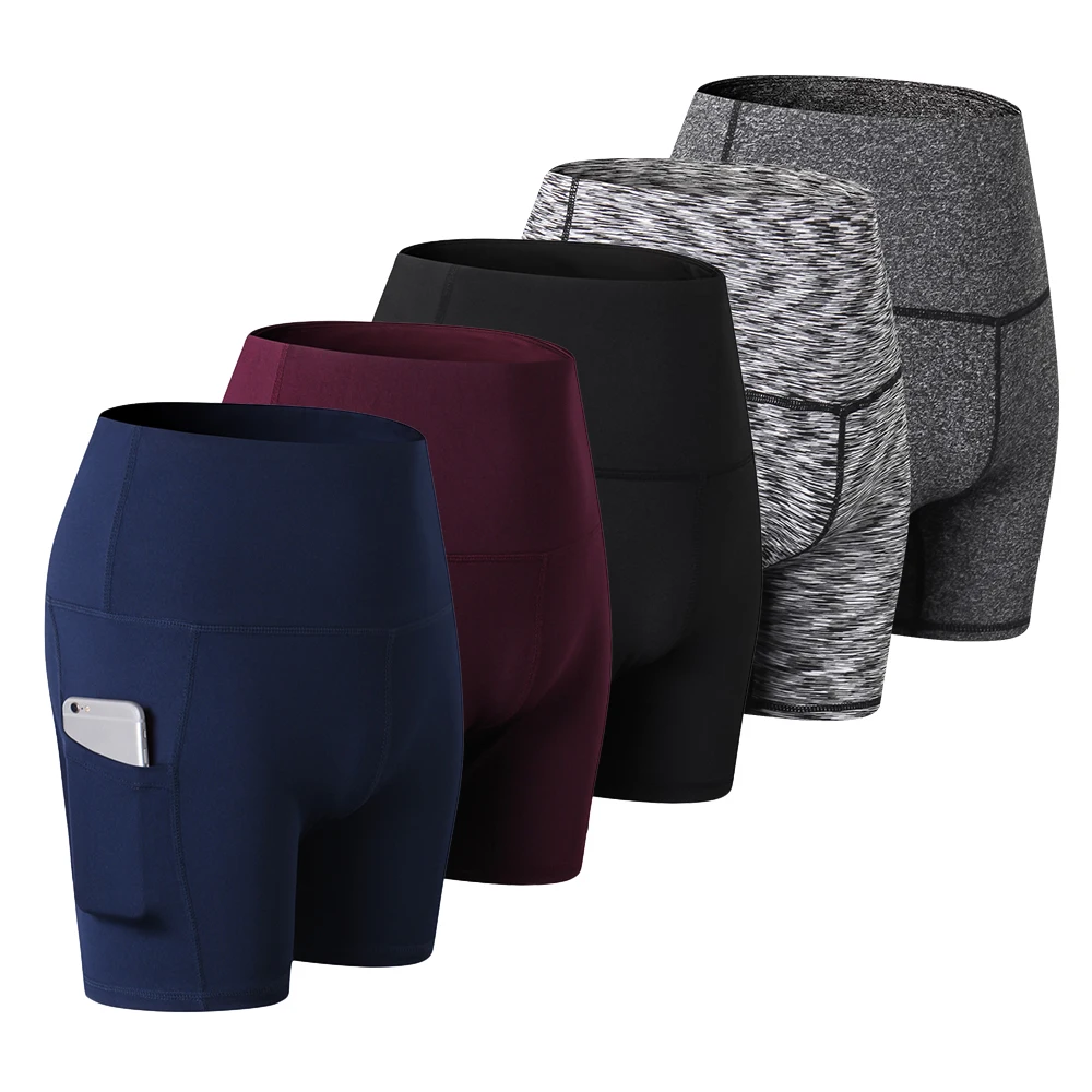 Women High Waist Yoga Shorts Soft Jogger Shorts Slim Tummy Control Workout Gym Running Athletic Yoga Shorts with Pocket