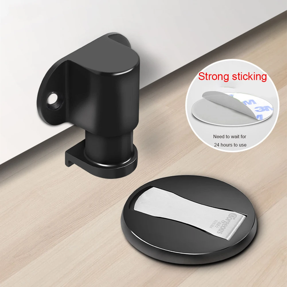 Nailless Inner Security Floor Adhesive Shockproof Anti Collision Door Stop Mute Adjustable Strong Magnetic Knob Stainless Steel
