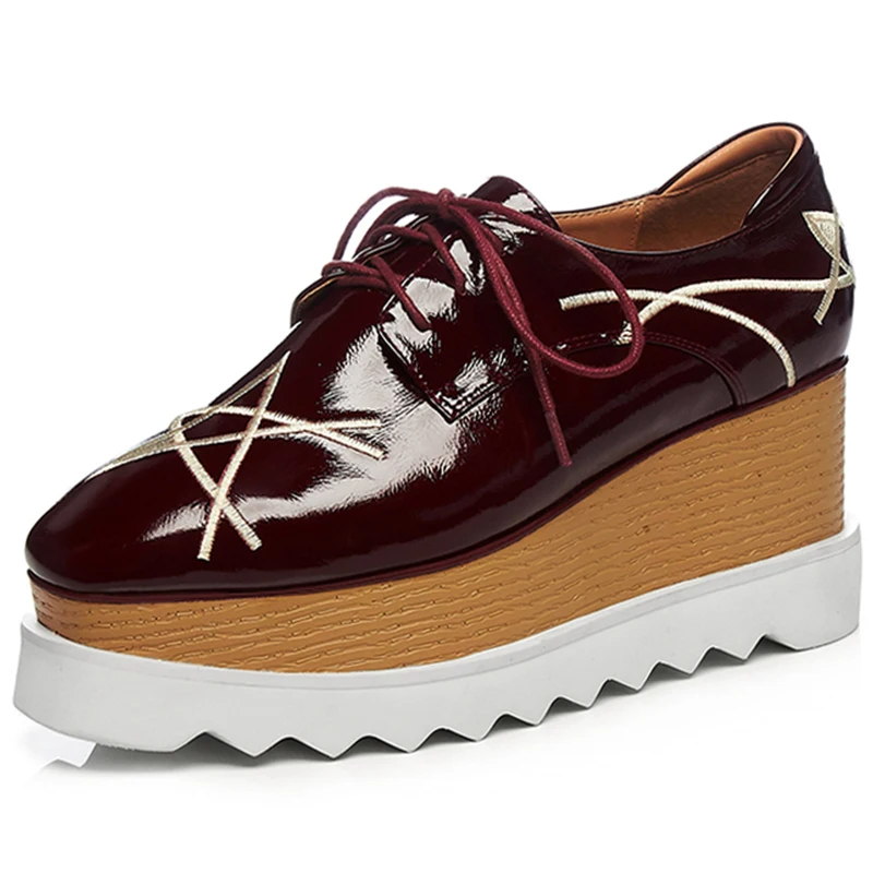 Туфли-лодочки женские из натуральной кожи винтажные на платформе шнуровке