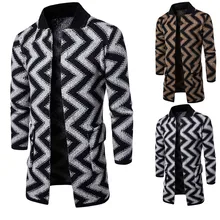 Мужская осенняя и зимняя трендовая модная теплая Ветровка в волнистую полоску, пальто, уличная ветрозащитная верхняя одежда, куртка#3