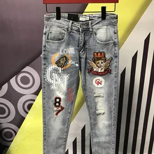 AH09442 модные мужские джинсы подиумная Роскошная известная марка европейский дизайн вечерние стиль мужская одежда