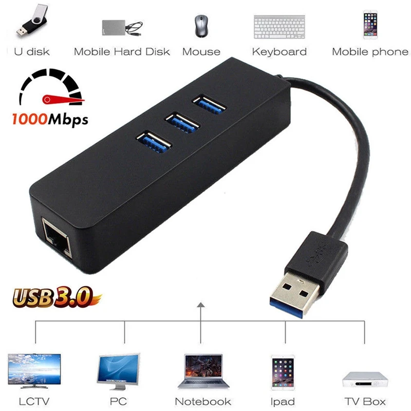 3 порта USB 3,0 хаб Gigabit Ethernet Lan RJ45 сетевой адаптер на 1000 Мбит/с ПК