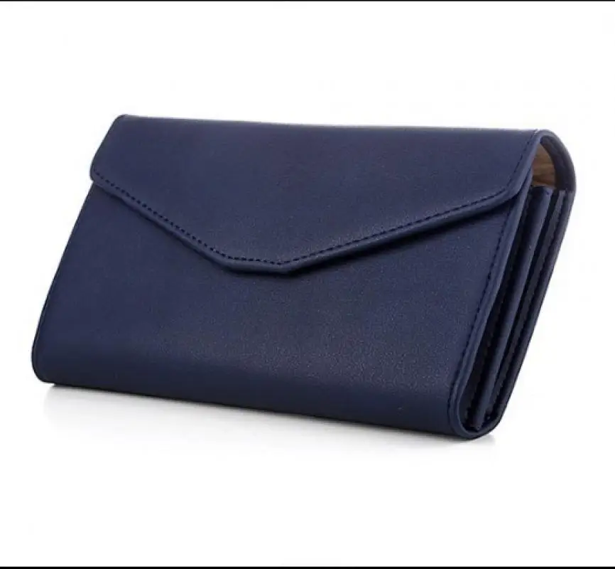 dark blue Классический твердый кожаный конверт кошелек мягкая поверхность конверт-кошелек женские лаконичные клатчи женский просто бумажник ежедневная Сумка - Цвет: dark blue