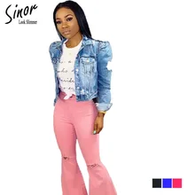 【Sinor】 горячая Распродажа потертые вручную расклешенные джинсы с высокой талией и отверстиями