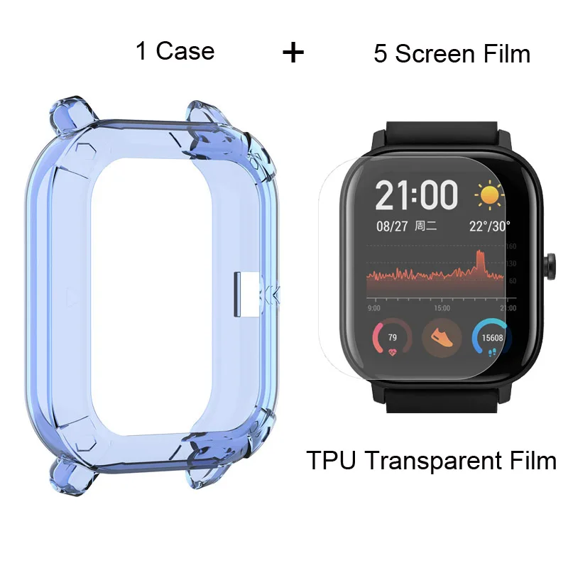 Transparent Blue Защитная пленка Amazfit GTS чехол для Xiaomi Huami Amazfit GTS защитная пленка TPU Мягкие силиконовые прозрачные чехлы - Цвет: Transparent Blue
