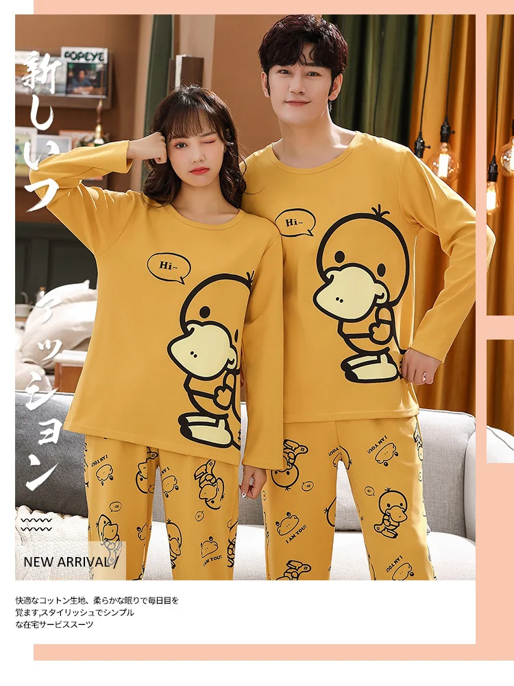 mens sleep wear Autumn Winter Cotton Sleepwear Man and Women Matching Pajamas Long Sleeved Pullover Cartoon Printing Couple's Loungewear Fashion mens silk pajama set