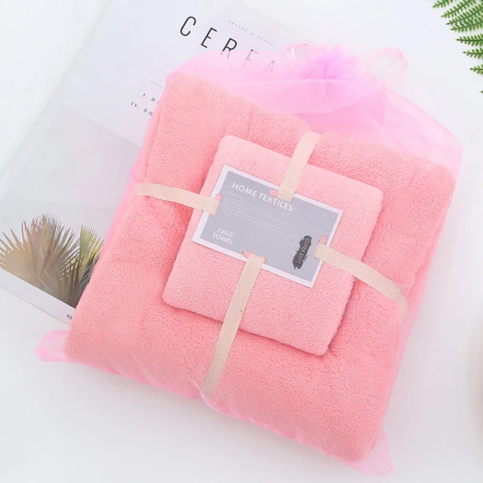 pink Комплект из двух предметов, банное полотенце из кораллового флиса, пляжное полотенце для взрослых, супер впитывающее супер мягкое большое полотенце с вышивкой для сауны - Цвет: pink