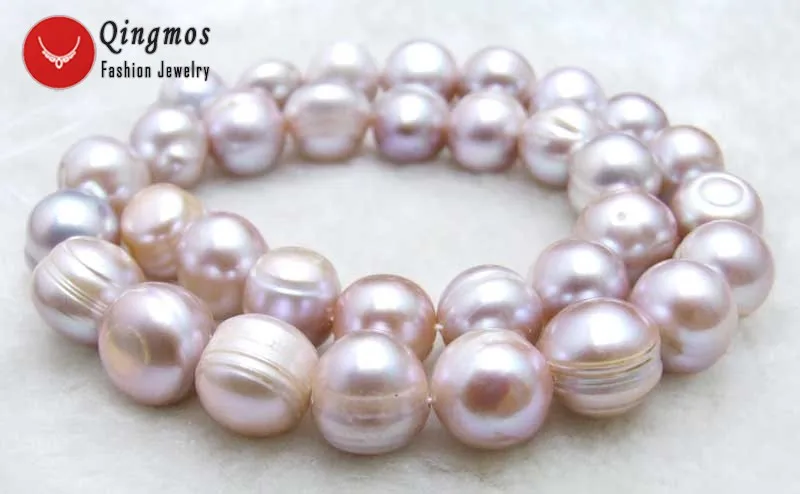 Qingmos 12-14mm Round Natural Freshwater Pink Pearl Loose Beads for Jewelry Making Necklace Bracelet Earring DIY Strands 14