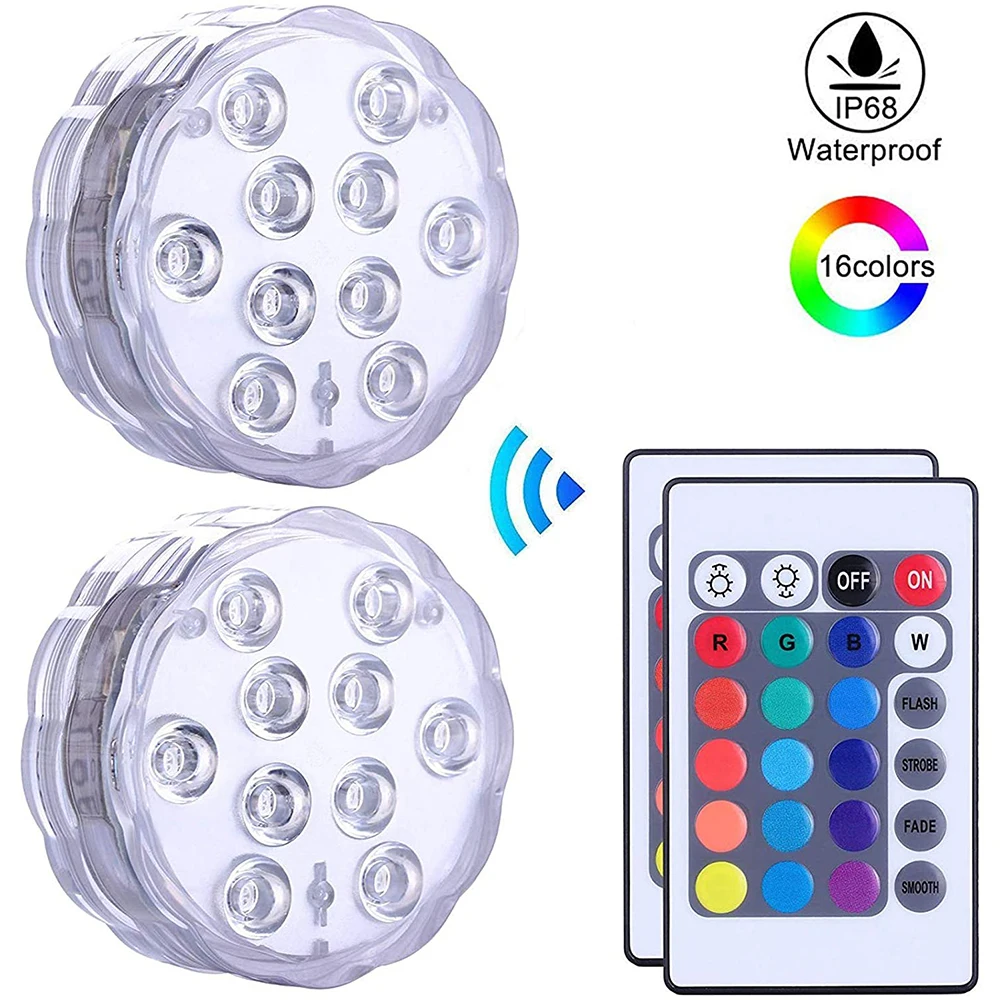 

Submersible LED Lights IP68 Waterproof Laciness Battery Operated Multi Color Swimming Pool Underwater Decoration 10leds Lamp