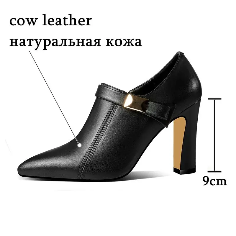 ALLBITEFO high quality genuine leather women heels fashion pointed toe high heel shoes spring autumn office ladies shoes