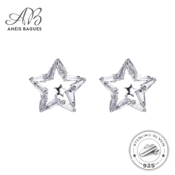 

Aneis Bagues New Arrival 925 Sterling Silver Hollowing Out Star Stud Earrings For Women Clear CZ Silver Earrings Jewelry Brincos
