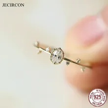 

JECIRCON 925 Sterling Silver Oval Zircon Ring for Women 14k Gold Plated Leaves Shaped Rings Wedding Party Jewelry New Arrival