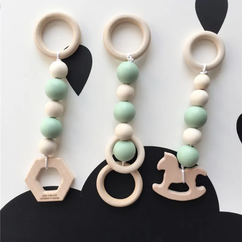 3 шт деревянные украшения-бисер новорожденная детская коляска-погремушка подвесная Детская Игрушка аксессуары для игр в спортзале декор для детской фотосессии - Цвет: green