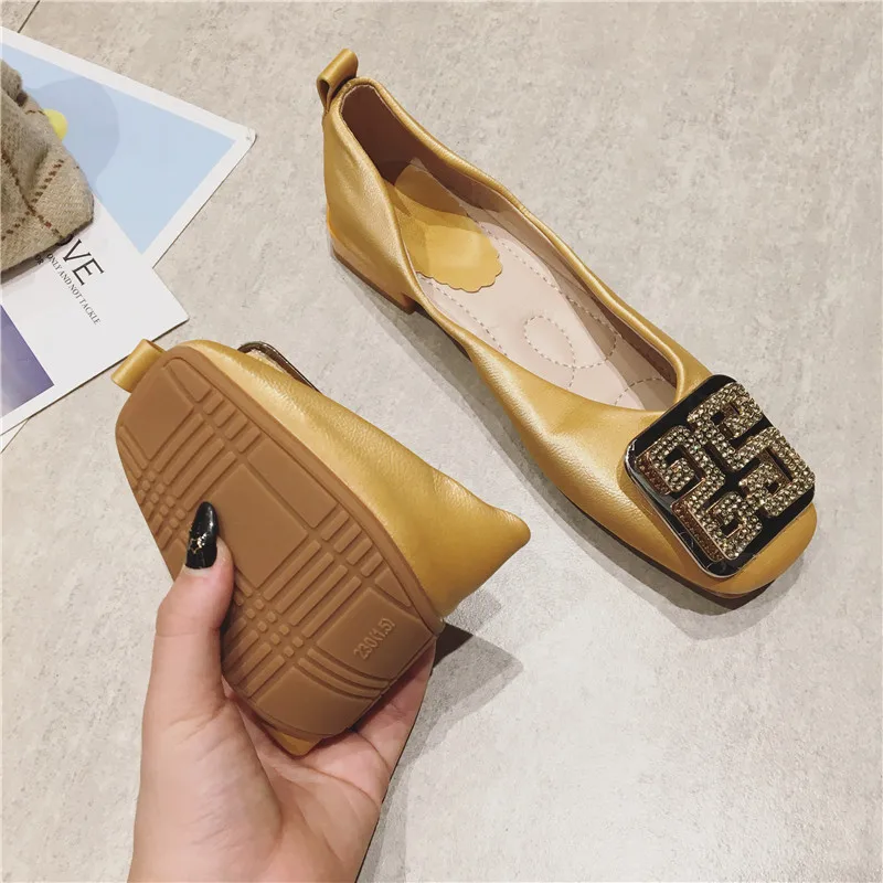 Big Size 35-42 Women Flats New Fashion Rhinestone Square Toe Single shoes Woman Loafers Shallow Comfort Flat Casual Shoes