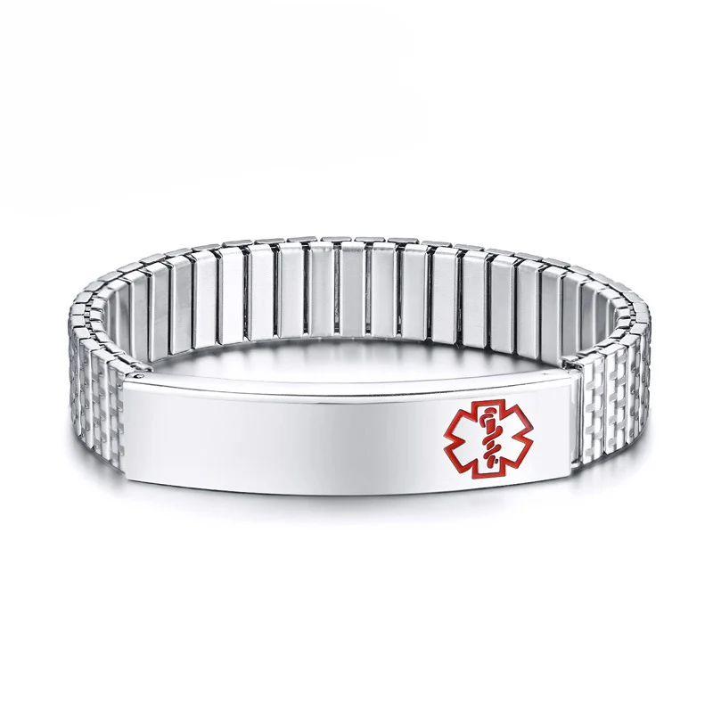 Stainless Steel Индивидуальный ID браслет из нержавеющей стали, красный медицинский знак, персонализированные браслеты для женщин и мужчин с гравировкой, для экстренной помощи - Окраска металла: Stainless Steel