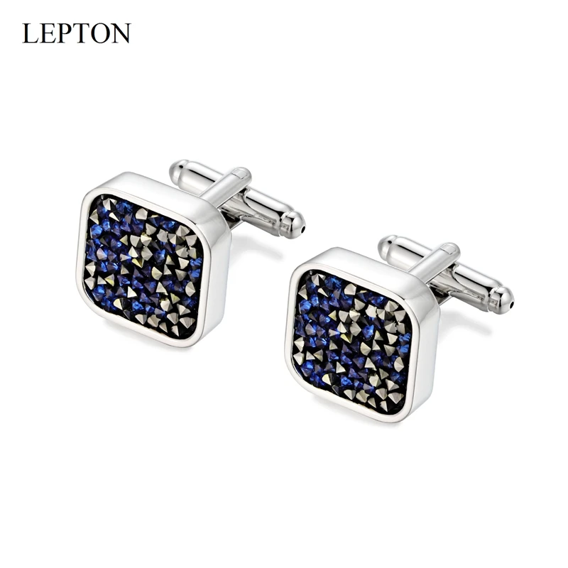 

Low-Key Luxury Crystal Cufflinks for Mens High Quality Silver Color Square Cuff Links Wedding Groom CuffLink Relojes Gemelos