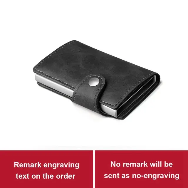 Лазерная гравировка из натуральной кожи мужской алюминиевый кошелёк Карманный держатель карты RFID Блокировка Мини автоматический кошелек для кредитных карт подарок - Цвет: Серый