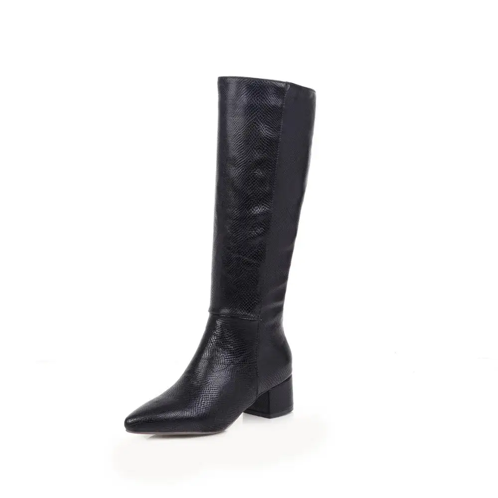 black LVABC Plus size 34-43 Hot knee high boots women shoes thick high heels boots pointed toe fashion ladies cowboy western boots - Цвет: black