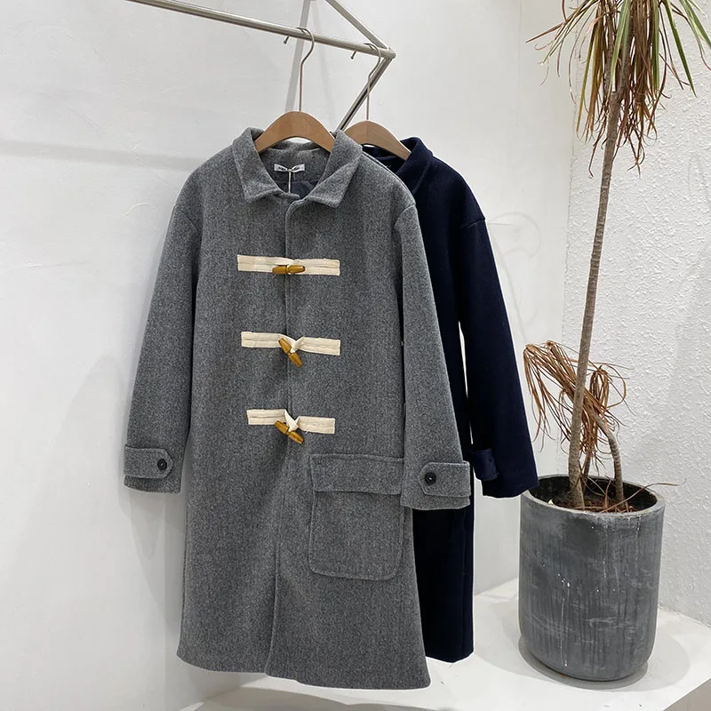 Mooirue зимние женские базовые Длинные куртки Harajuku винтажные уличные прямые пальто с роговыми пуговицами корейский стиль теплые смеси