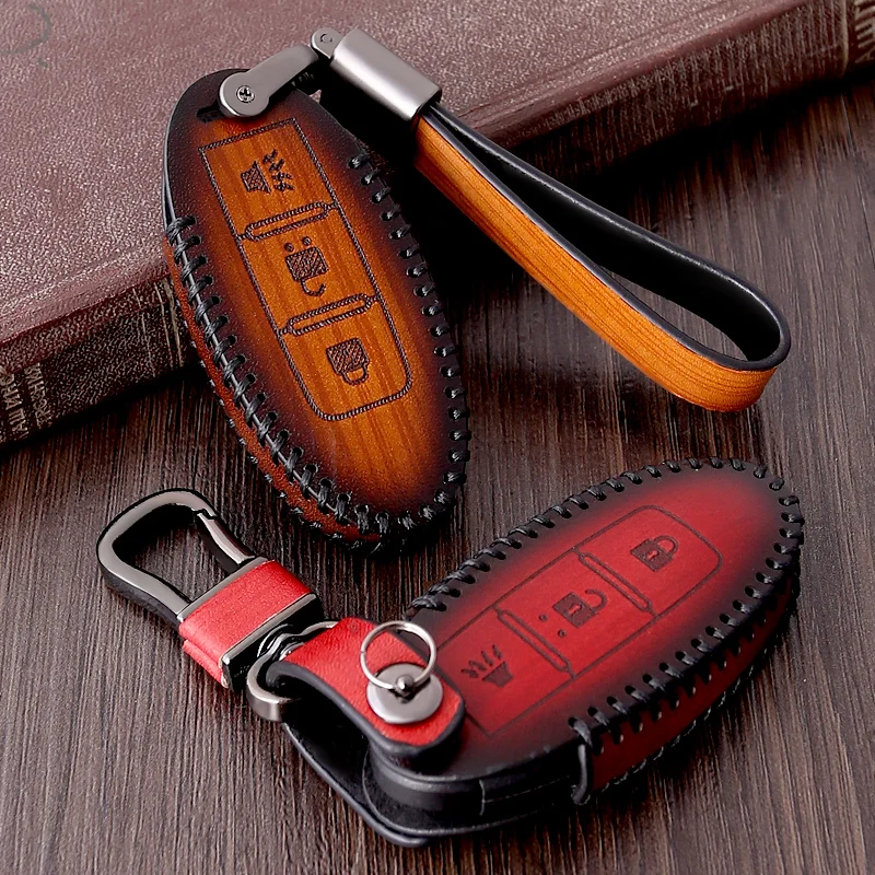 

Leather Remote Key Case For Nissan Qashqai Pulsar March 370Z Micra Juke Note Tiida Wingroad NV200 Leaf Cube Fob Shell Cover