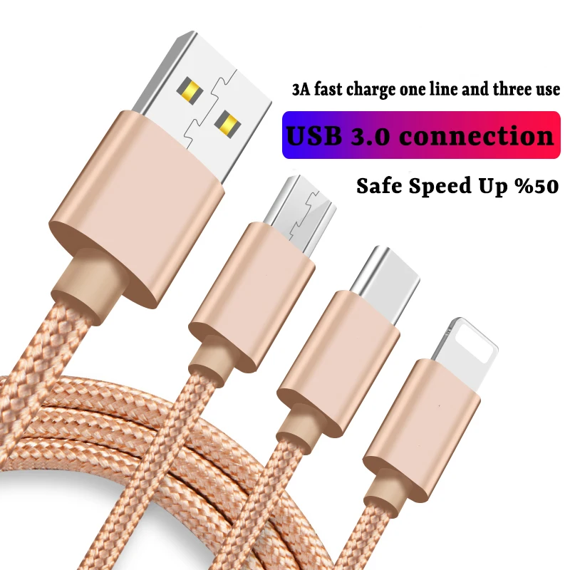 Кабель USB для iPhone X XS 8 7 6 cargador de carga de 3 en 1 кабель USB a Micro USB para Android USB typeC los кабели del telefon