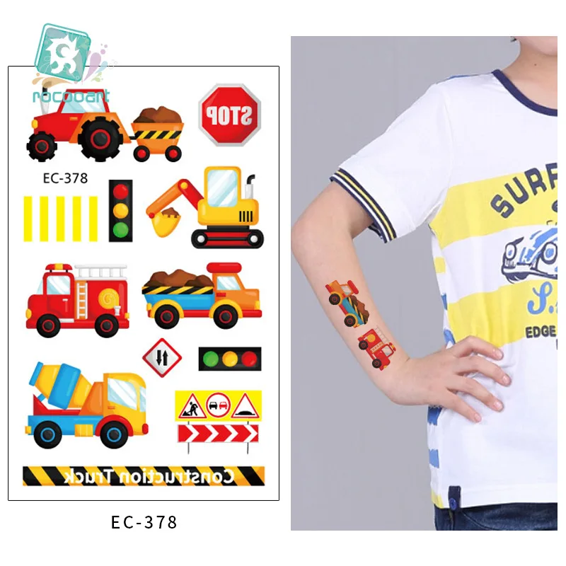 EC-378 Rocooart, мультяшная татуировка для детей, милый воздушный шар, экскаватор, поддельная татуировка, Детское тату, боди-арт, водостойкая временная татуировка, наклейка - Цвет: EC-378