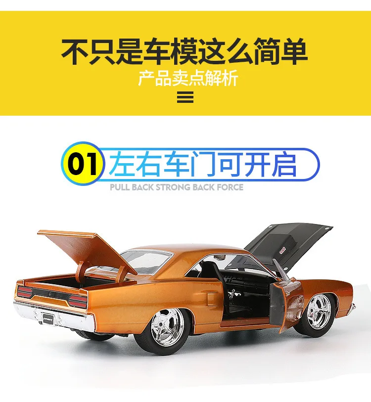 Лидер продаж Jiada 1: 24 модель автомобиля из сплава 1970 Плимут Highway Runner Road Run