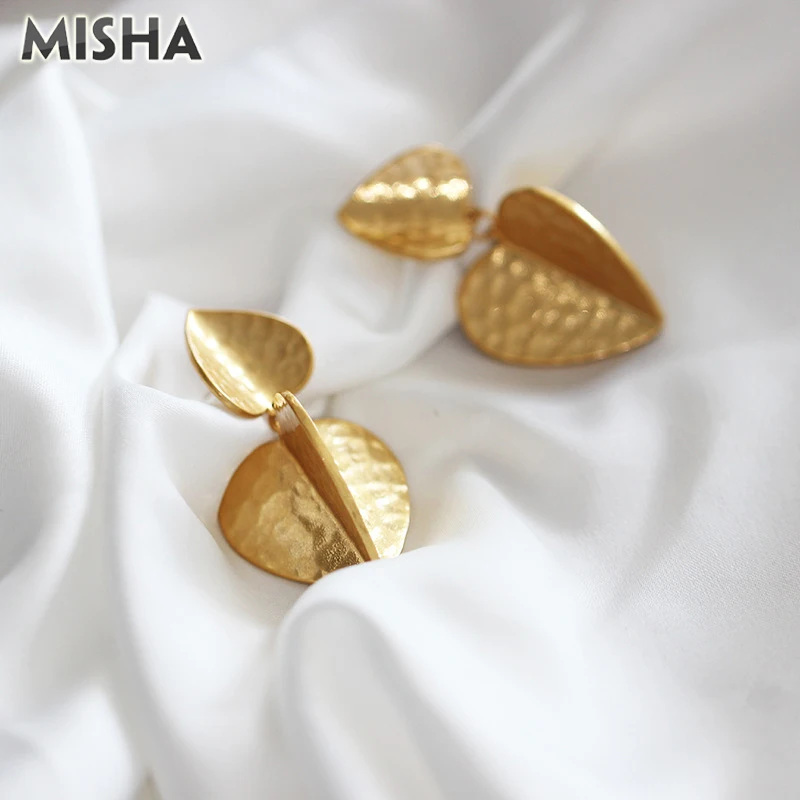 MISHA, новинка, модные серьги-гвоздики для женщин, Золотое сердце, дизайн, милые серьги, ручная работа, качественное ювелирное изделие, подарок для девушек