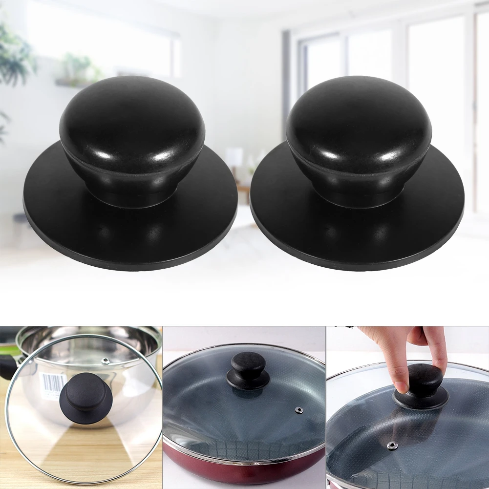 2Pcs Black Plastic Kitchen Cookware Pot Saucepan Kettle Lid Knobs Cover Handles Clamping Knob Buttons Handle Pull Knob