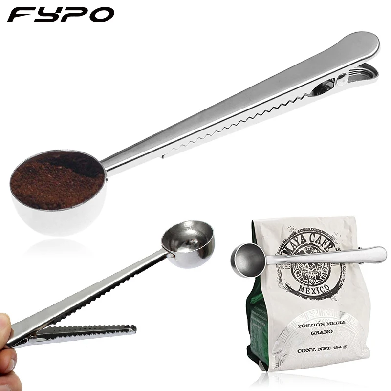 1 pcs Multi-funcional Coffee Scoop Stainless Steel 2in With Sealing Clip Tea Measuring Spoon Scoops Tool Drinkware | Дом и сад