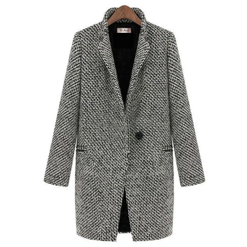 Woolen Jacket Women's Winter New Style plus Velvet plus Cotton Thick Woolen Coat Thousands of Birds Suit