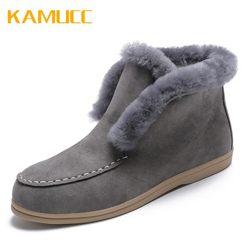 Fashin Ankle Boots For Women Suede-leather Boots Fur Shoes Warm Winter Slip-on Comfortable and Light Snow