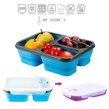 

Silicone Collapsible Lunch Box Food Storage Box Microwave Portable Picnic Camping Outdoor Rectangular Box Kitchen Accessories