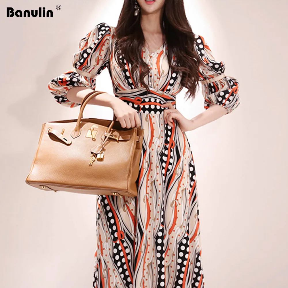 

Sexy Striped Print Dress Women 2020 Spring Summer Korean Style V-neck Bow Bandage Loose Dresses Vintage Long Swing Vestidos